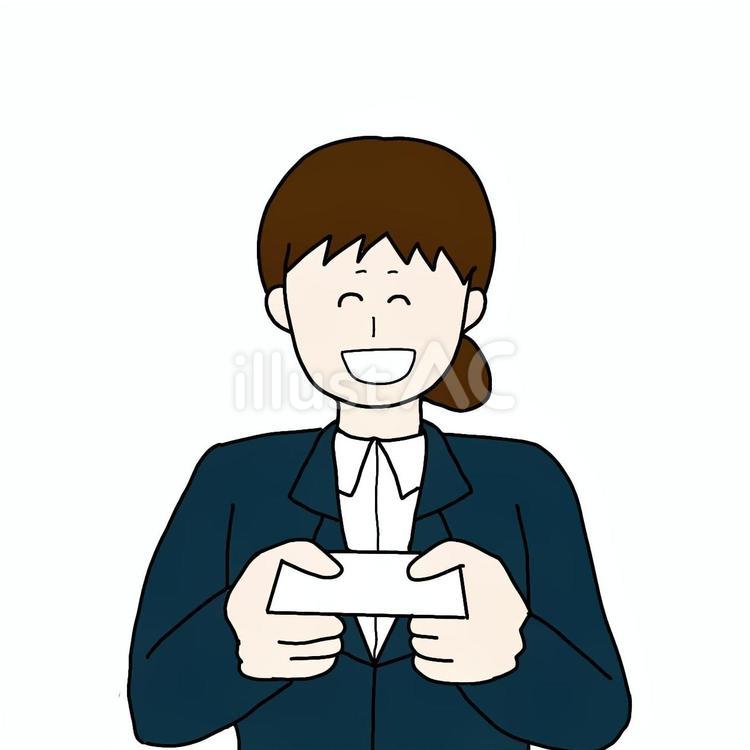 名刺を差し出す女性(笑顔) 女性,人物,シンプルのイラスト素材