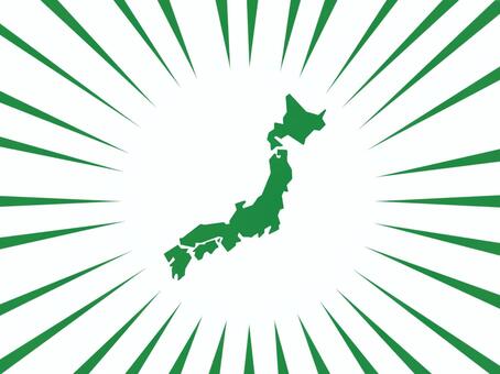集中線と日本列島（日本地図）（緑） 日本,日本列島,日本地図,国土,地図,集中,集中線,効果線,注目,シンプルのイラスト素材