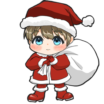 大きな袋を持ったサンタ衣装の男子（SD） サンタクロース,クリスマス,12月,冬,男の子,少年,子ども,sdキャラ,かわいい,袋のイラスト素材