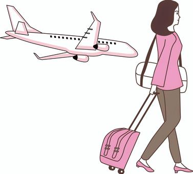 旅行飛行機 旅行飛行機 旅行,キャリーケース,飛行機,海外,国内,インバウンド,荷物,若い,女性のイラスト素材