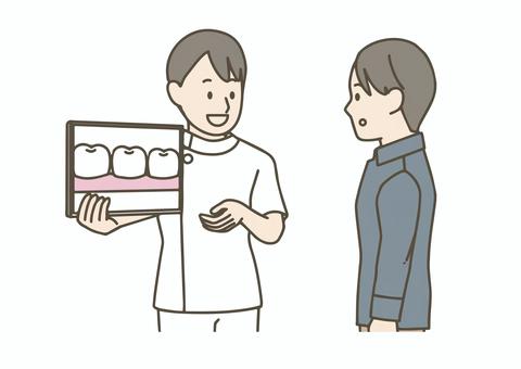 歯並びの説明を受ける男性のイラスト 歯並び,矯正,歯科,歯医者,説明,カウンセリング,患者,男性,相談,医療のイラスト素材
