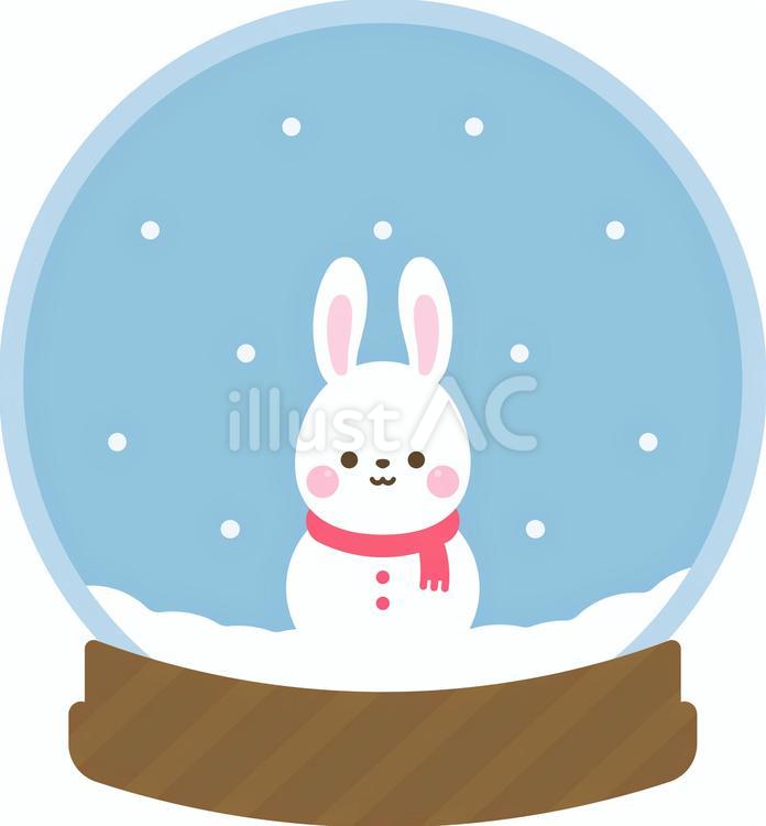 スノードームと雪だるま風うさぎ うさぎ,卯年,スノードームのイラスト素材