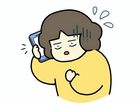 スマホで通話する人（焦る） スマホ,焦る,汗,焦り,詐欺,通話,会話,スマートフォン,相談,どうしようのイラスト素材