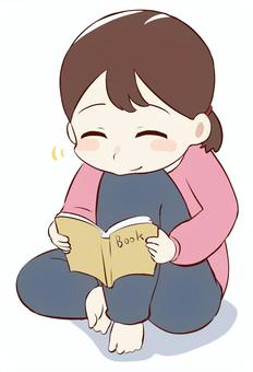 笑い・読書・座る 読書,人物,アイコン,微笑,クスクス,座る,女性,生活,カットイラスト,イラストのイラスト素材