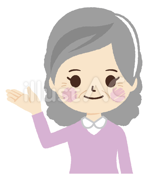 指差しするシニア女性 老人,高齢者,お年寄りのイラスト素材