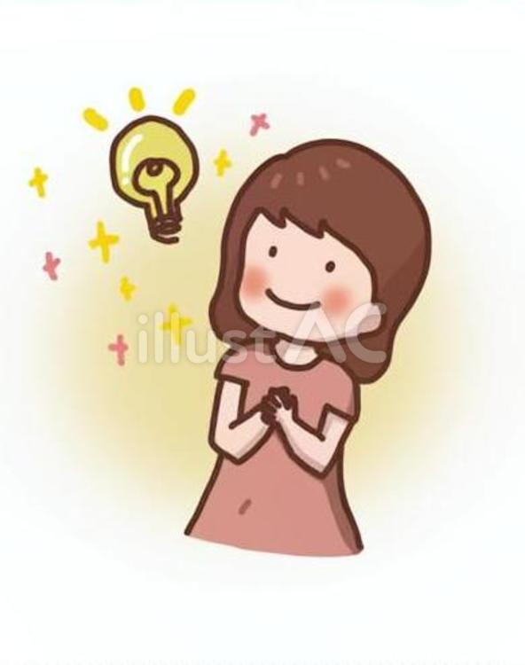 ひらめきが降りてきた、かわいい女の子 インスピレーション,アイディア,わくわくのイラスト素材