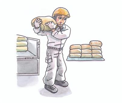 重労働のイメージ。重い袋を運ぶ作業 重労働,働く,重い,セメント,コンクリート,袋,建設,工事,作業,現場のイラスト素材