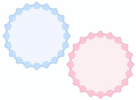 レース風 レース,レース風,丸,円形,飾り,フレーム,水色,ピンクのイラスト素材