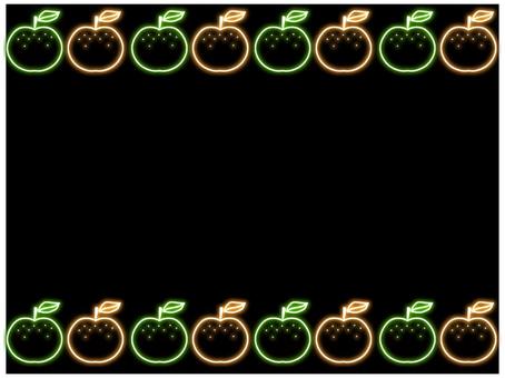 梨のフレ−ム　ネオン 梨,なし,フレ−ム,ポストカード,メッセージカード,ネオン,青梨,緑,赤梨,橙色のイラスト素材