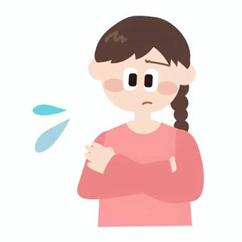 考える(困る)_若者の女性 考える,思考,困る,疑問,感情,汗,ポーズ,若者,女性,女のイラスト素材