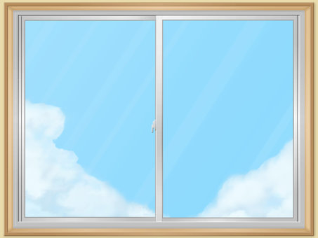 窓と青空　01 窓,青空,雲,引き違い窓,窓ガラス,ガラス,窓枠,枠,フレーム,建物のイラスト素材