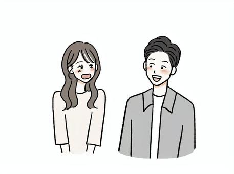 緊張しながらも、男性と一生懸命話す女性 緊張,話す,人見知り,話題,頑張る,一生懸命,不安,心配,オドオド,話せないのイラスト素材