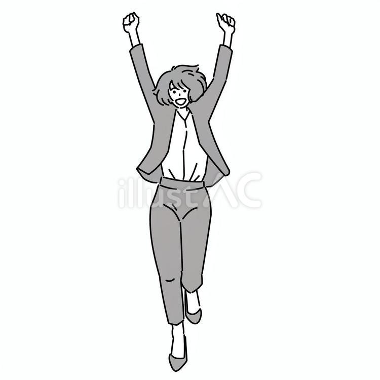 両手を挙げてジャンプするスーツ姿の女性 女性,笑顔,ジャンプのイラスト素材