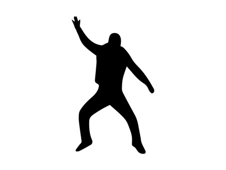 ジャンプをする男性のシルエット ジャンプ,男性,飛び跳ねる,全身,手描き,シルエット,黒のイラスト素材