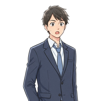驚く会社員の男性のアニメ風イラスト