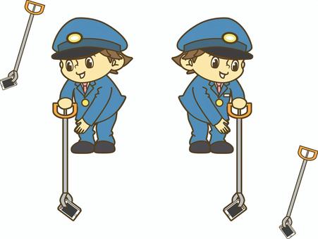 マジックハンドでスマホを拾得する駅員