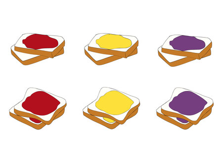 ジャムトースト ジャム,トースト,朝食,ブルーベリー,マーマレード,苺,2枚,食パンのイラスト素材