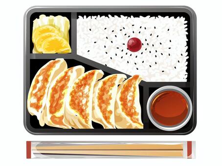 餃子弁当2 餃子,弁当,昼食,料理,食べ物,たれ,ご飯,梅干し,ごま,たくあんのイラスト素材
