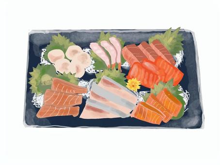 お刺身盛り合わせ お刺身,お刺身盛り合わせ,ごちそう,魚,手描きのイラスト素材