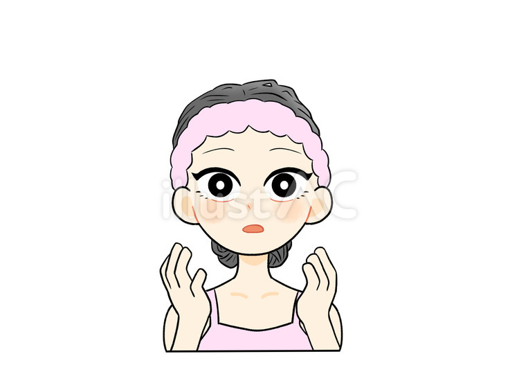 ヘアバンドをしてメイクをする女の子 女の子,ヘアバンド,スキンケアのイラスト素材