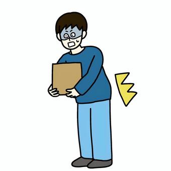 ぎっくり腰になった男性 男性,人物,シンプル,ぎっくり腰,腰痛,怪我,荷物,衝撃,1人,全身のイラスト素材