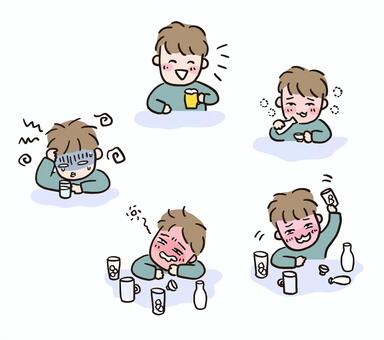Illustration, set, drunk, drinking, 