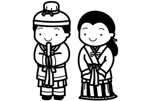 飛鳥人-1c 飛鳥時代,飛鳥,古代人,服装,帽子,杓,ズボン,リボン,帯,沓のイラスト素材