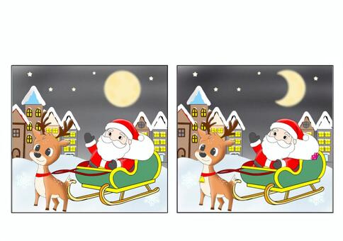 【間違い探し】サンタのソリを引くトナカイ 間違い探し,クリスマス,サンタ,トナカイ,ソリ,雪,月,認知,療育,保育のイラスト素材