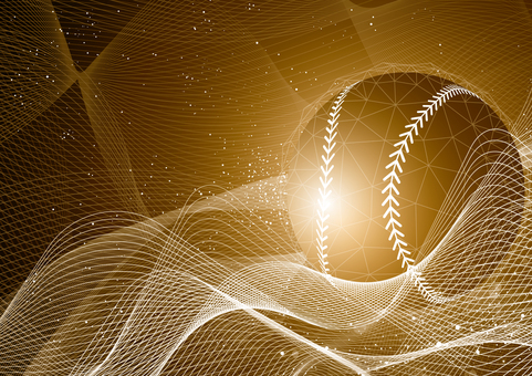 野球とテクノロジーの金色のイメージ背景 スポーツ,野球,ボール,曲線,波形,テクノロジー,スタイリッシュ,デジタル,ゴールド,背景のイラスト素材