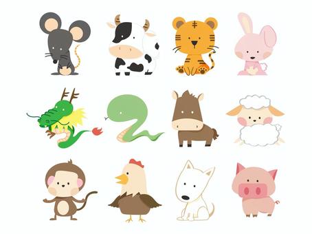 十二支を象徴する12匹の動物 十二支を象徴する12匹の動物 かわいい,動物,犬のイラスト素材