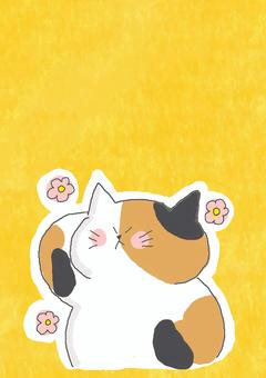 照れる三毛猫ちゃん 照れる三毛猫ちゃん かわいい,照れる,嬉しい,シャイ,恥ずかしい,のんびり,まったり,癒し,花,お花のイラスト素材