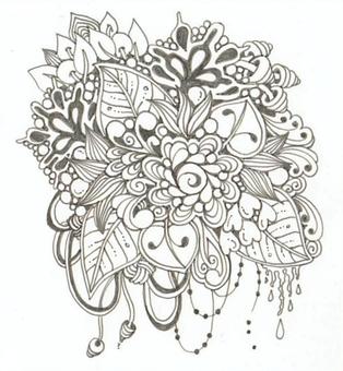 It grows steadily ③, zentangle, monochrome, art, JPG