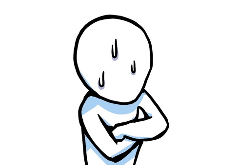 ひとりで悩む人 悩み,考える,迷い,不安,思考,困る,ストレス,メンタル,問題,棒人間のイラスト素材