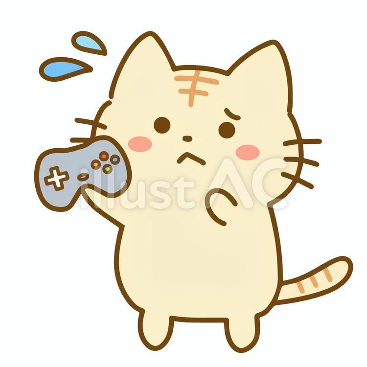 ゲーム機を困って持つトラ猫 トラ猫,猫,ゲームのイラスト素材