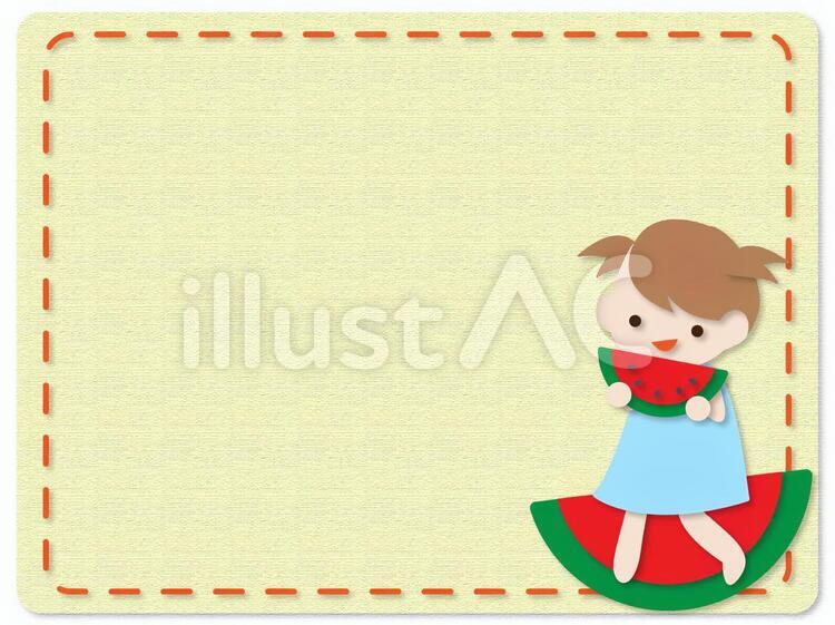 スイカと女の子フレーム 夏,女の子,人物のイラスト素材