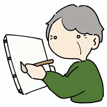 絵を描くおじいさん おじいさん,おじいちゃん,祖父,人,男性,後期高齢者,高齢者,お年寄り,絵,イラストのイラスト素材