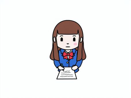 テスト テスト,勉強,学生,プリント,女子高生,試験,解く,書くのイラスト素材
