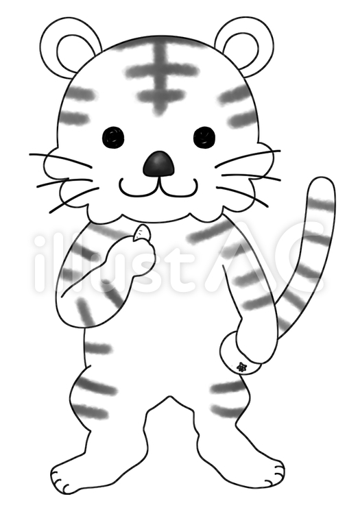とら　みかんと（線画） トラ,みかん,とらのイラスト素材