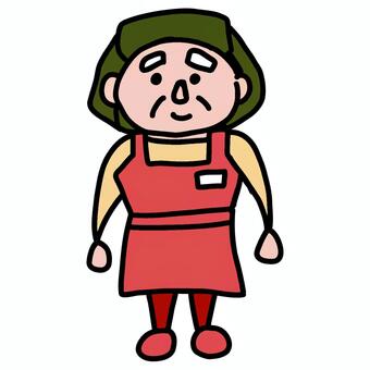 三角巾とエプロンで働くパートの高齢者 女性,男性,シニア,高齢者,生活,日常,キャラクター,高齢,高齢男性,おばちゃんのイラスト素材