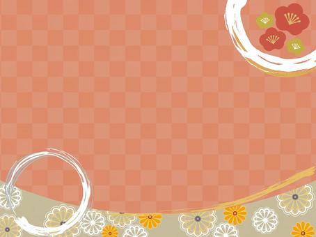 梅の花と市松模様と筆和の和背景1 和風,和柄,市松模様,筆線,背景,文様,和,正月,梅の花,金のイラスト素材