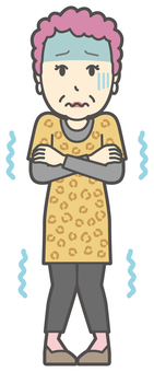  大阪のおばちゃん-113-全身 寒い,おばちゃん,大阪,ヒョウ柄,おばはん,中年,女性,関西,派手,おばさんのイラスト素材