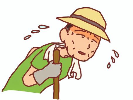 老骨に鞭打つイラスト 人物,男性,老人,疲労,限界,帽子,手書き,フリー,挿絵,イラストのイラスト素材