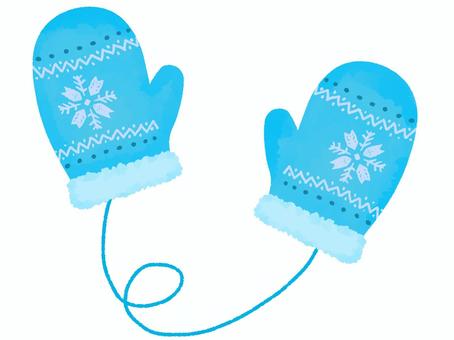 【水彩風手描き】ミトン（ノルディック藍） ミトン,手袋,毛糸の手袋,紐付き手袋,防寒具,ノルディック柄,雪柄,藍色,水色,かわいいのイラスト素材