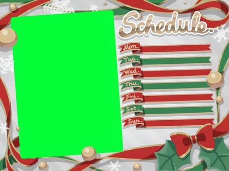 クリスマスリボンフレーム配信スケジュール クリスマス,週間,スケジュール,テンプレート,フレーム,リボン,赤,緑,金色,ヒイラギのイラスト素材