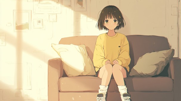 女の子がソファに座る