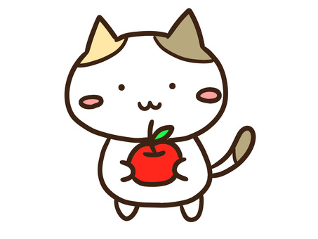 赤いりんごを持ったかわいい三毛猫 赤いりんごを持ったかわいい三毛猫 りんご,りんご狩り,手,持つ,ねこ,かわいい,果物,フルーツ,食育,手書きのイラスト素材