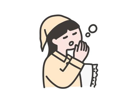 眠くてあくびをする女の子 眠い,眠そう,あくび,寝る,女性,睡眠,パジャマ,枕,持つ,目のイラスト素材