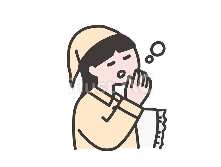眠くてあくびをする女の子 眠い,眠そう,あくびのイラスト素材