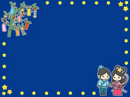 七夕のフレーム 七夕,彦星,織姫,笹の葉,短冊,星,7月7日,夏,イベント,男の子のイラスト素材