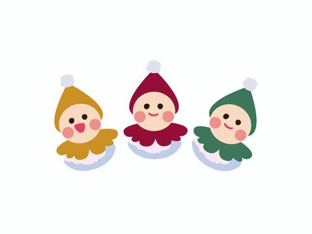 クリスマスの小さなかわいい雪の妖精 妖精,こびと,クリスマス,飾り,天使,帽子,かわいい,手描き,冬,優しいのイラスト素材